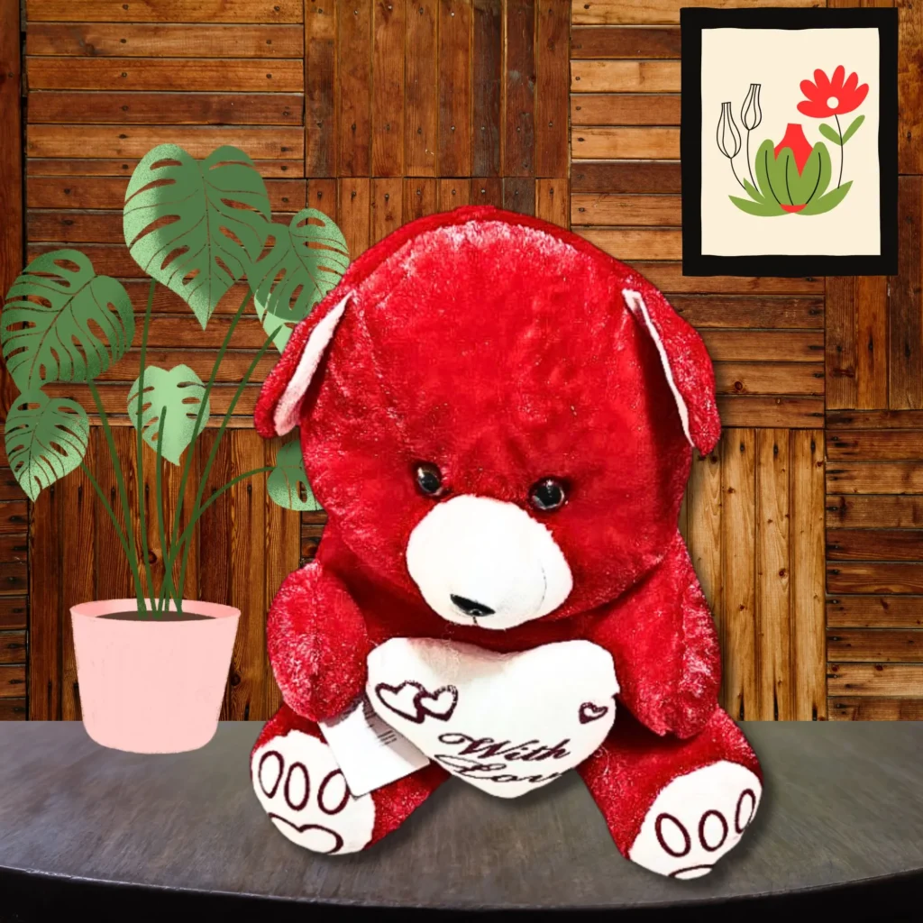 32cm Red Teddy Bear with Heart- Saadhya Mart Live View
