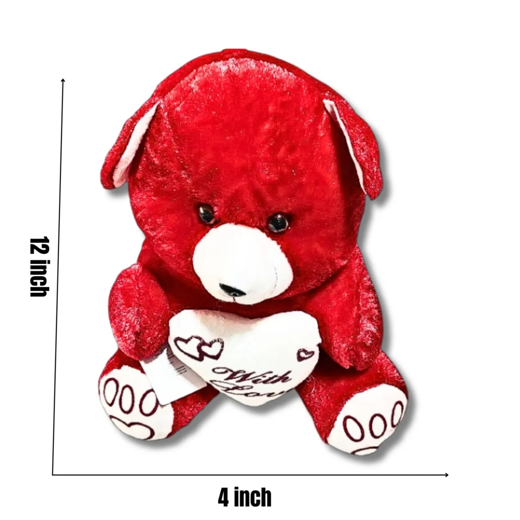 32cm Red Teddy Bear with Heart- Saadhya Mart Size View