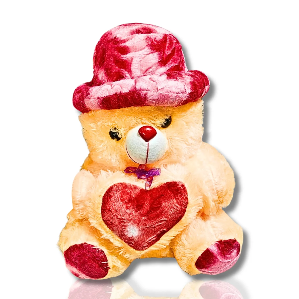 Adorable Peach Teddy Bear with Red Heart & Red Hat- Sadhya Mart (1)