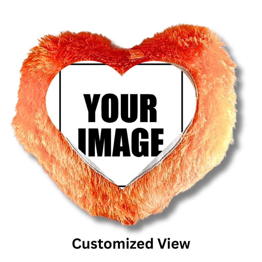 Customized Heart Photo Cushion 16 inches - Saadhya Mart Orange Customized View