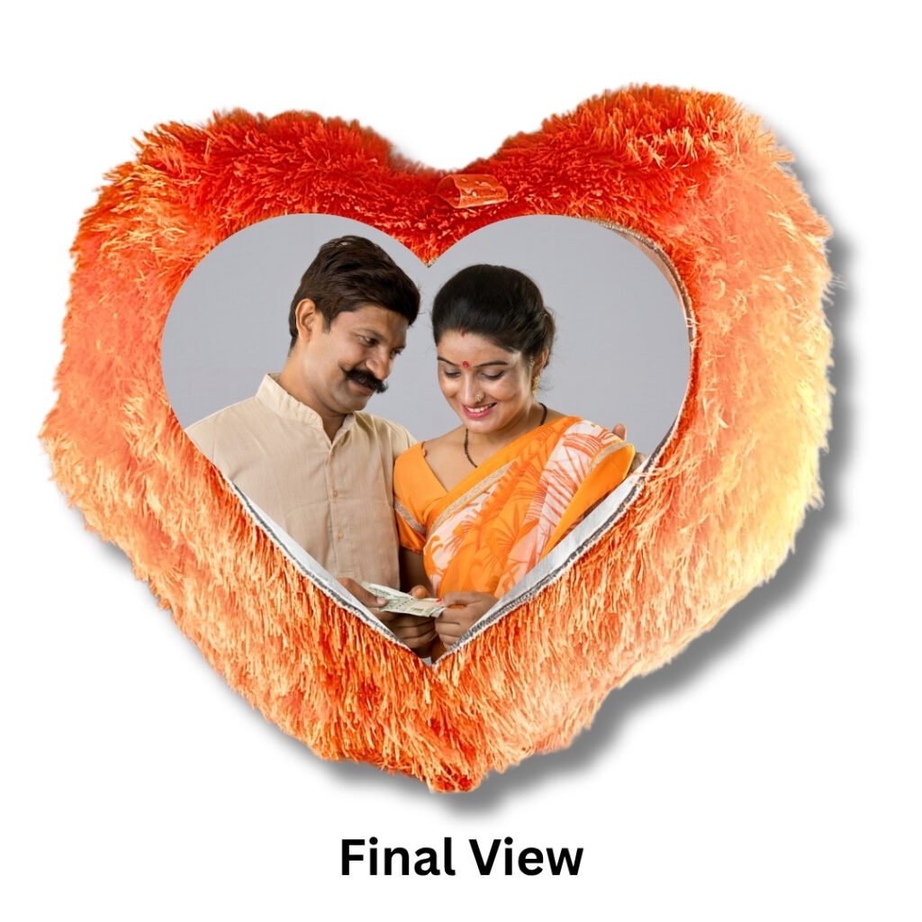 Customized Heart Photo Cushion 16 inches - Saadhya Mart Orange Final View