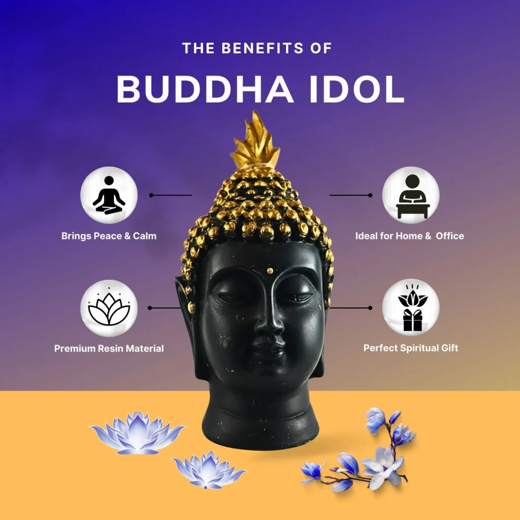 Buddha Face Black & Golden Idol for Peaceful Decor- Saadhya Mart Benifits and Features View