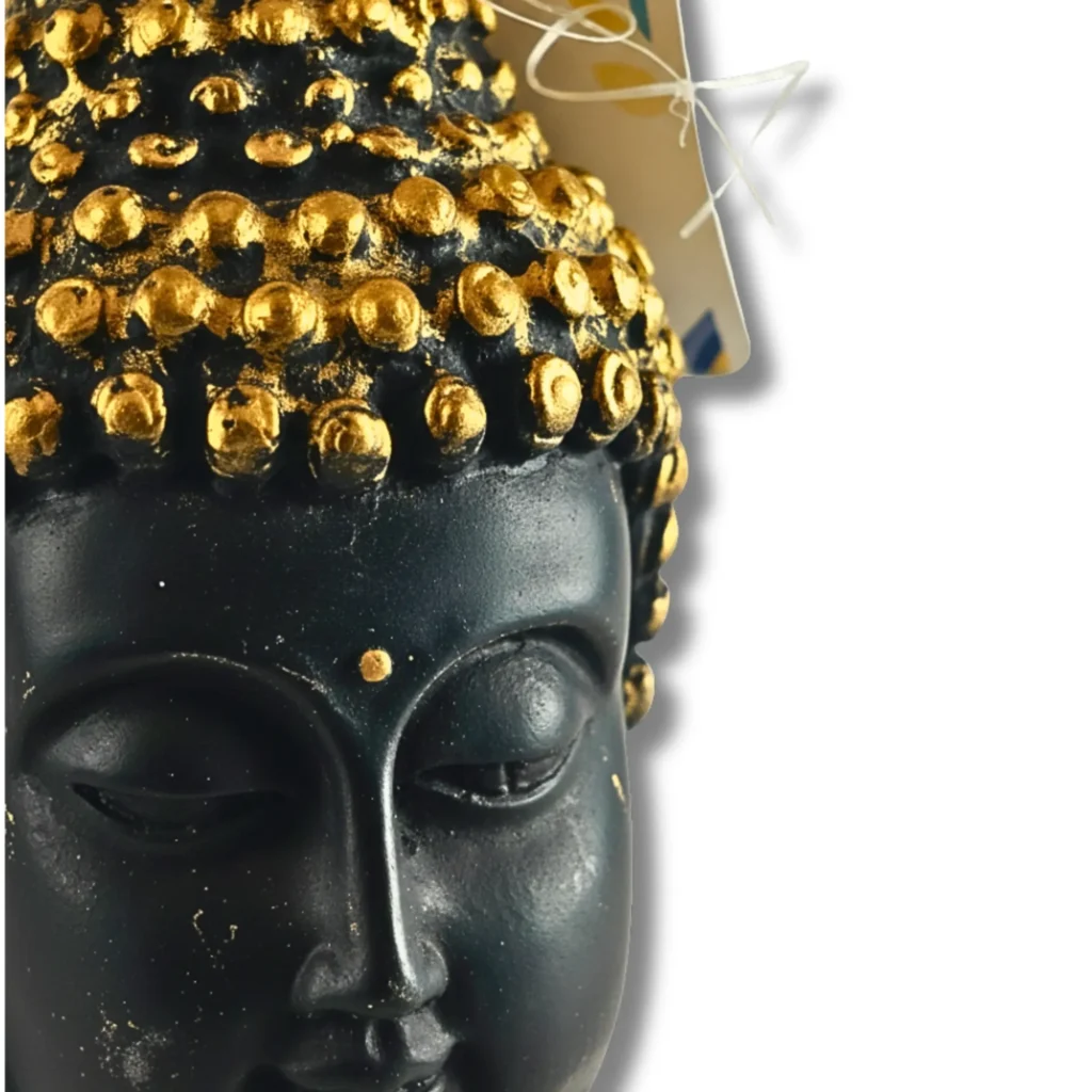 Buddha Face Black & Golden Idol for Peaceful Decor- Saadhya Mart Closeup View