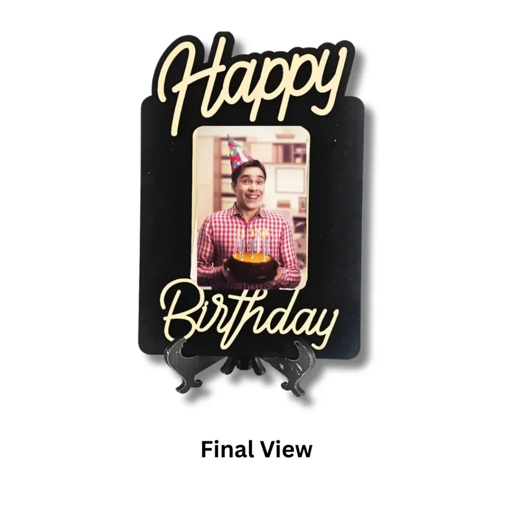 Customized Wooden Happy Birthday Table Photo Frame Final View