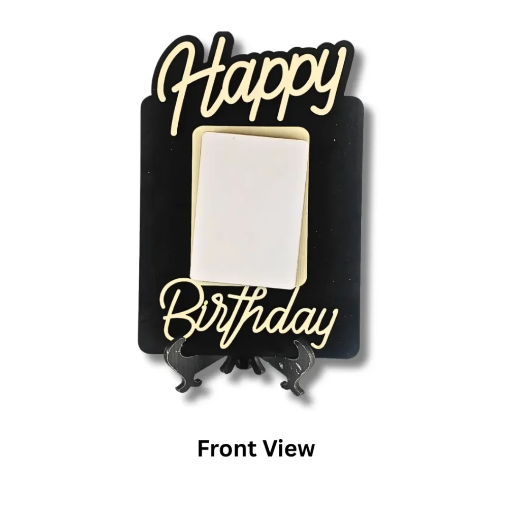 Customized Wooden Happy Birthday Table Photo Frame Front View