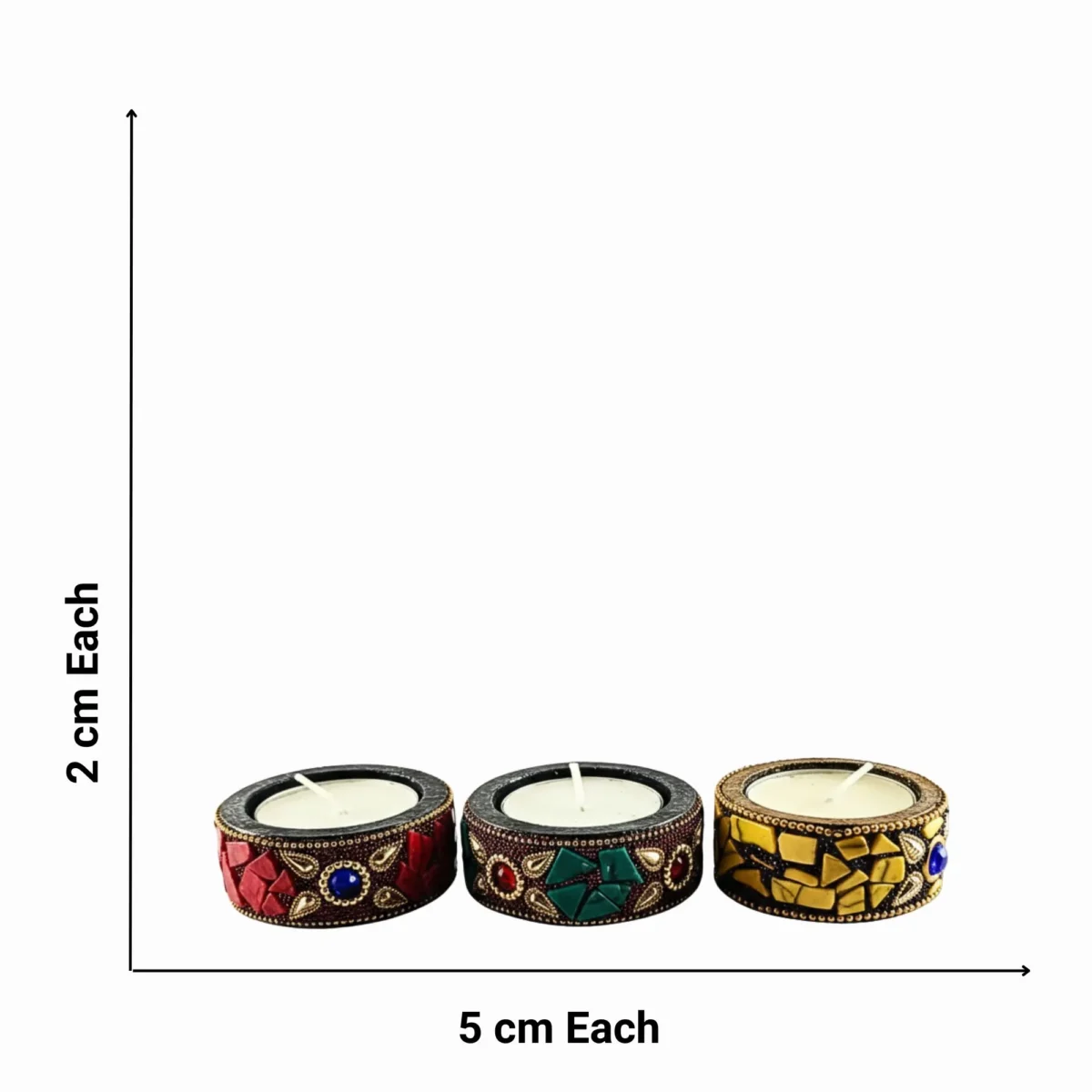 Decorative Mosaic Tealight Candle Holders – Set of 3- Saadhya Mart Size View