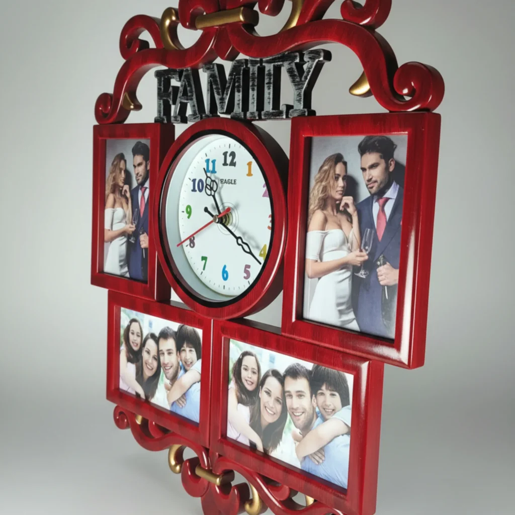 Family Collage Red Photo Frame with Clock- Saadhya Mart Left View