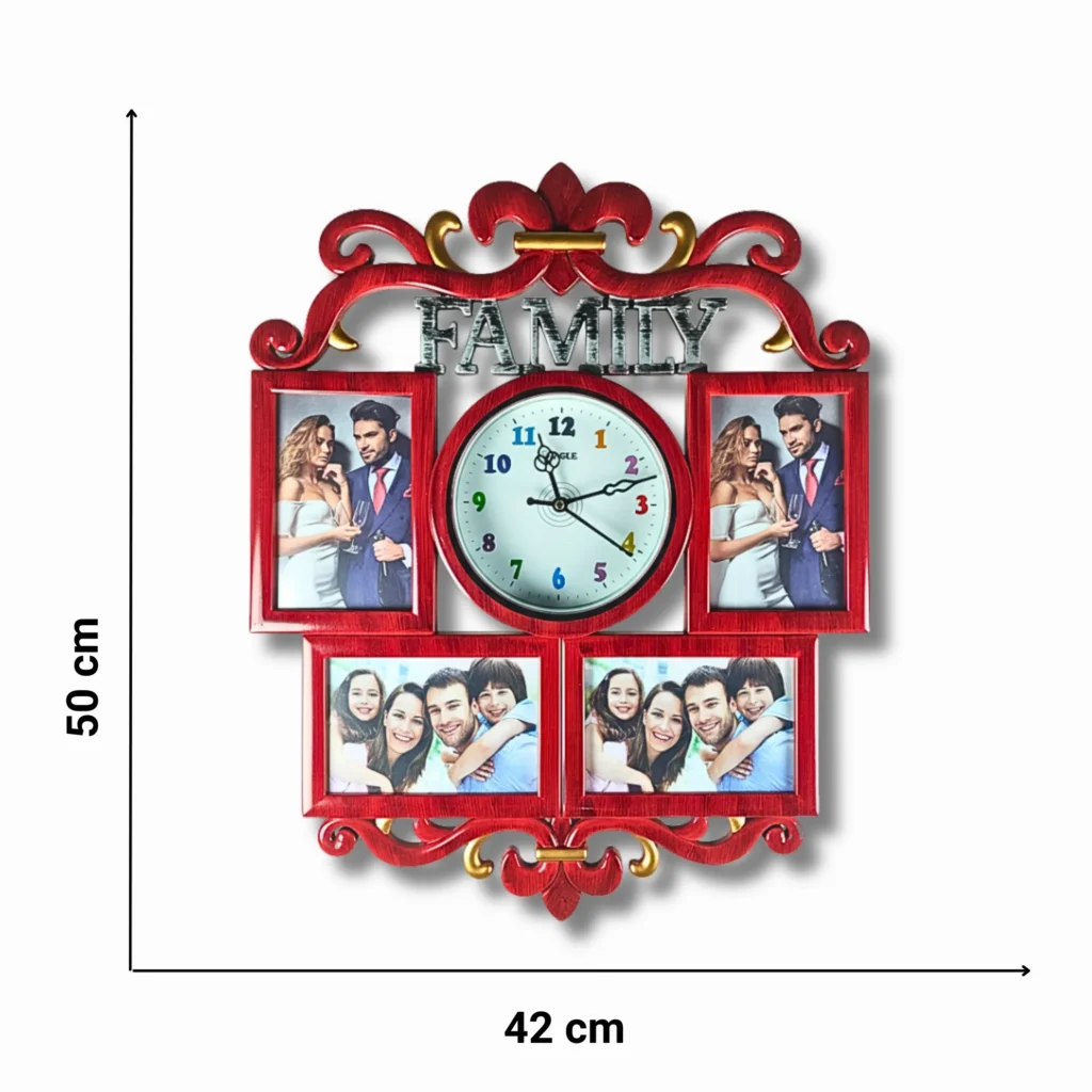 Family Collage Red Photo Frame with Clock- Saadhya Mart Size View