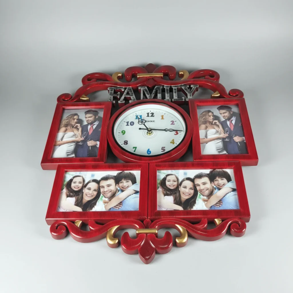 Family Collage Red Photo Frame with Clock- Saadhya Mart flat View