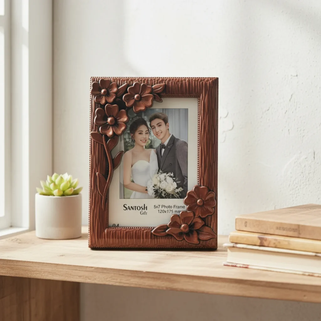 Flower Single Photo Frame Brown- Saadhya Mart Front View (5)