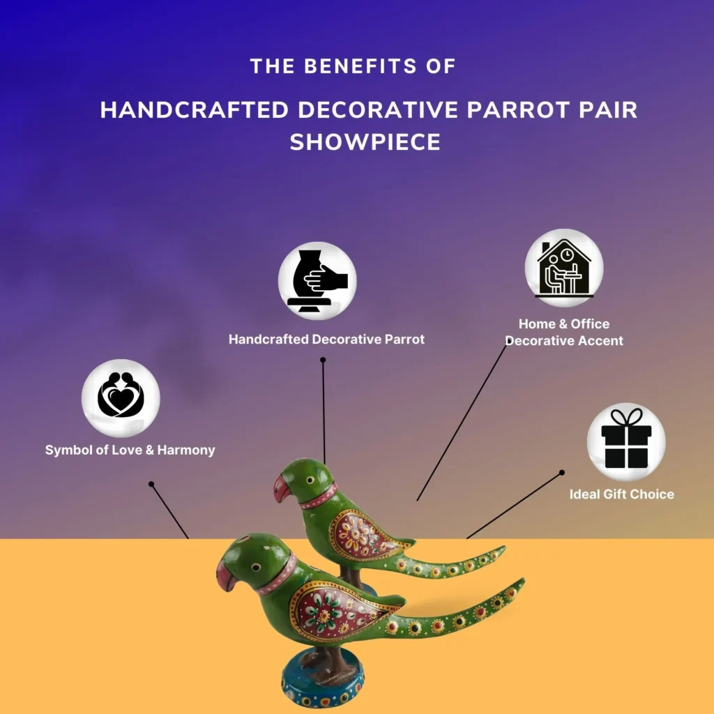 Handcrafted Decorative Parrot Pair Showpiece – 14 cm - Saadhya Mart Benifts View