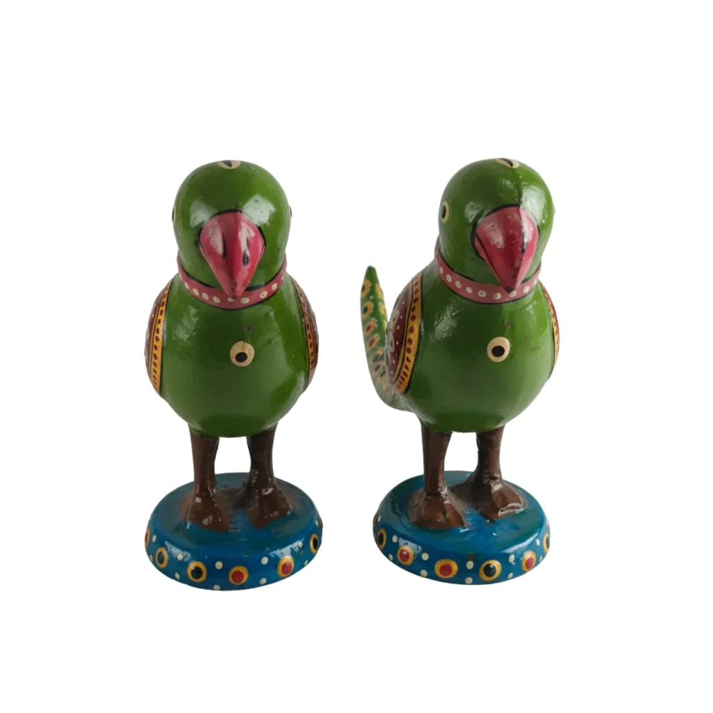 Handcrafted Decorative Parrot Pair Showpiece – 14 cm - Saadhya Mart Face View
