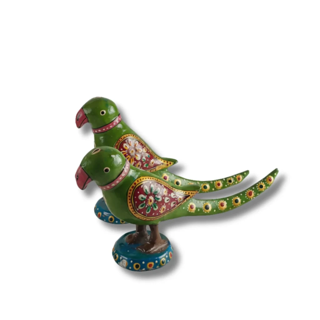 Handcrafted Decorative Parrot Pair Showpiece – 14 cm - Saadhya Mart Left View