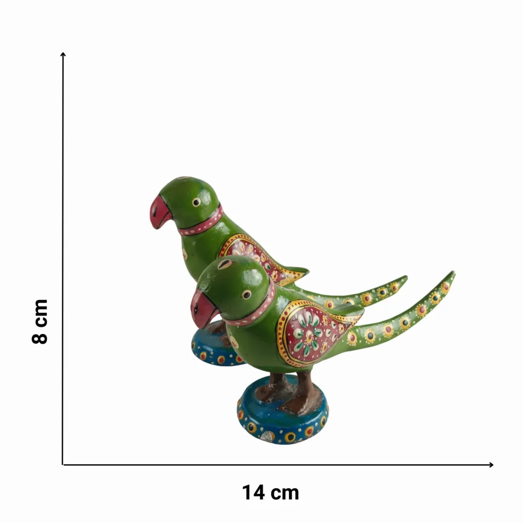 Handcrafted Decorative Parrot Pair Showpiece – 14 cm - Saadhya Mart Size View