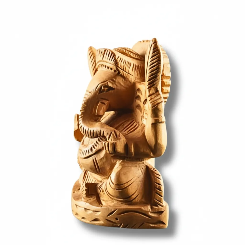 Handcrafted Wooden Ganesha Idol- Saadhya Mart 45 Degree View