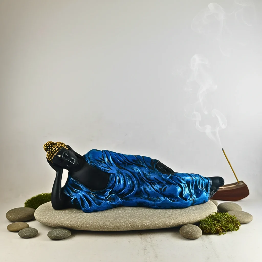 Sleeping Buddha Blue Idol for Home Decor- Saadhyamart Live View