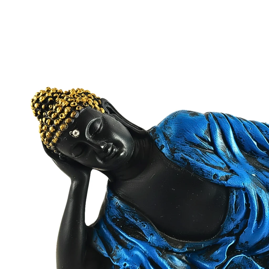 Sleeping Buddha Blue Idol for Home Decor- Saadhyamart Top View Closeup
